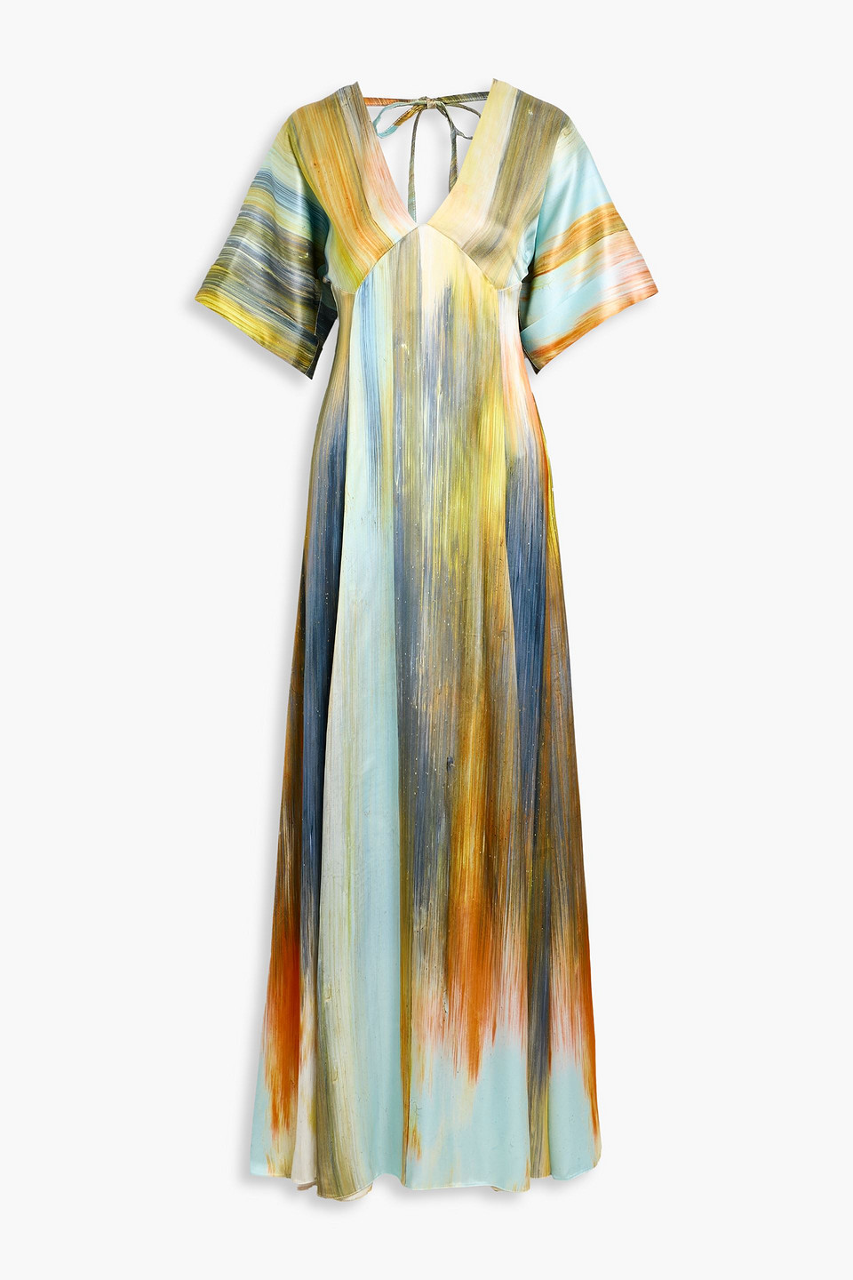 Oscar De La Renta Bow-detailed Printed Satin Maxi Dress In Yellow