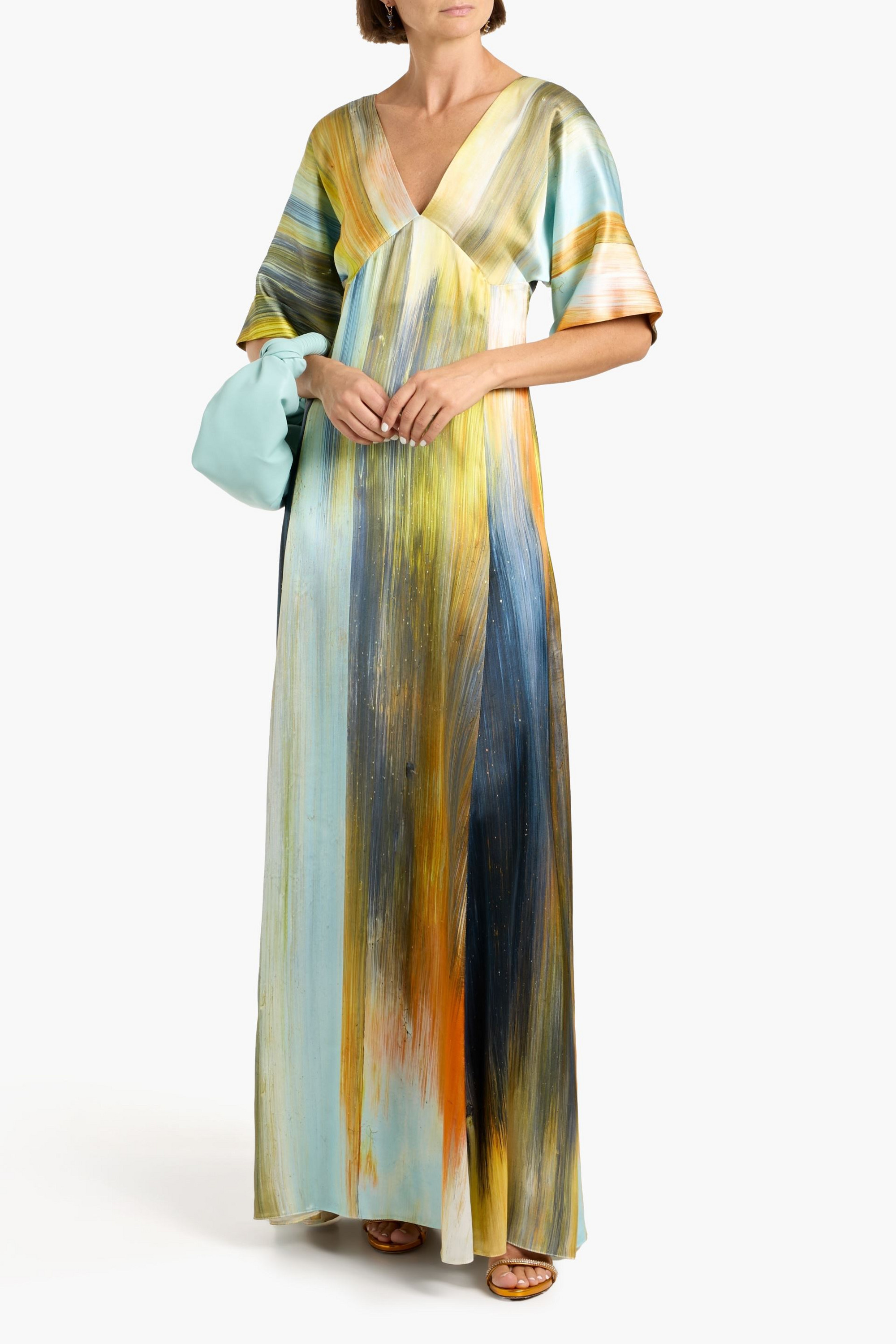 Oscar de la Renta Bow-detailed printed satin maxi dress