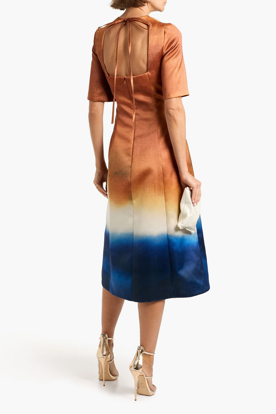 Oscar De La Renta Cutout Printed Satin Midi Dress In Brown