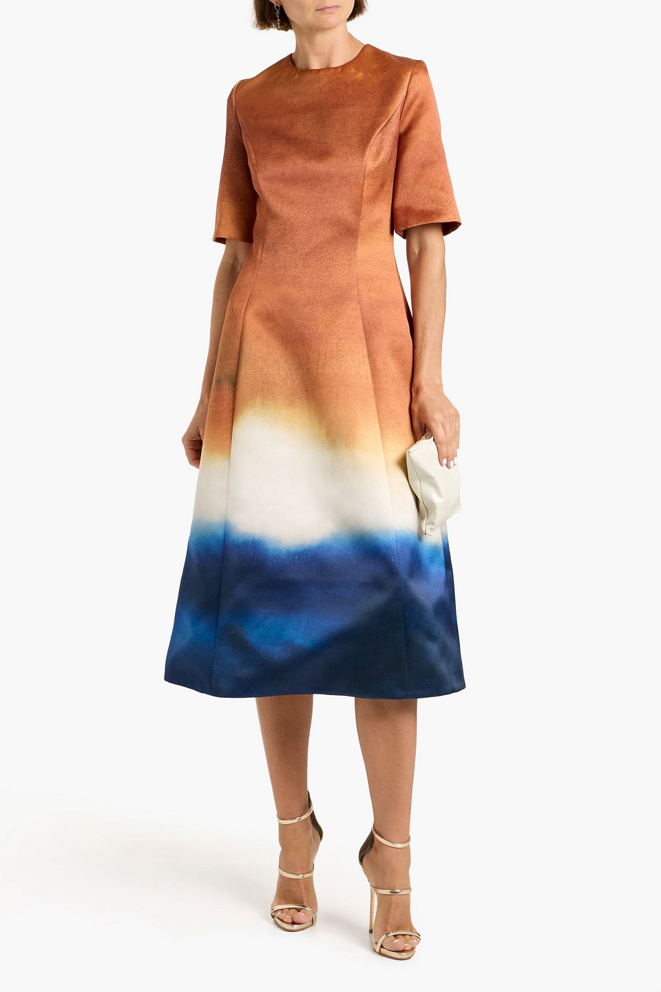 Oscar De La Renta Cutout Printed Satin Midi Dress In Brown