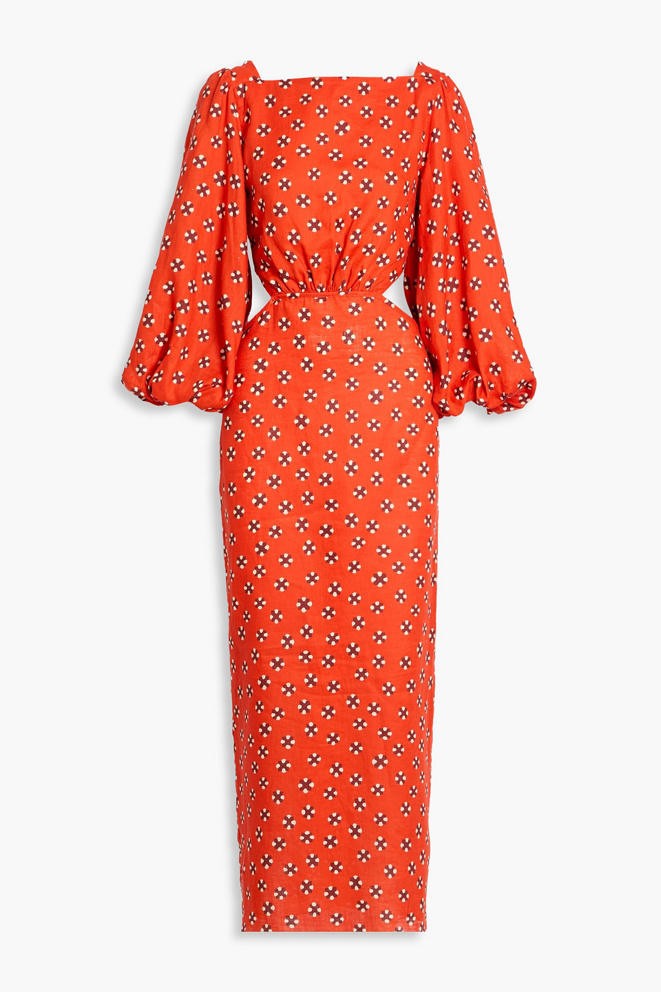 johanna ortiz - cutout printed linen maxi dress - orange - us 6