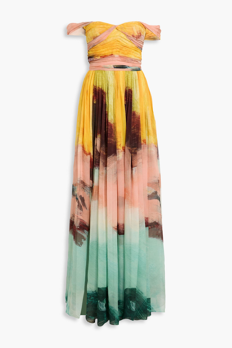 Oscar De La Renta Off-the-shoulder Draped Printed Silk-chiffon Gown In Multi