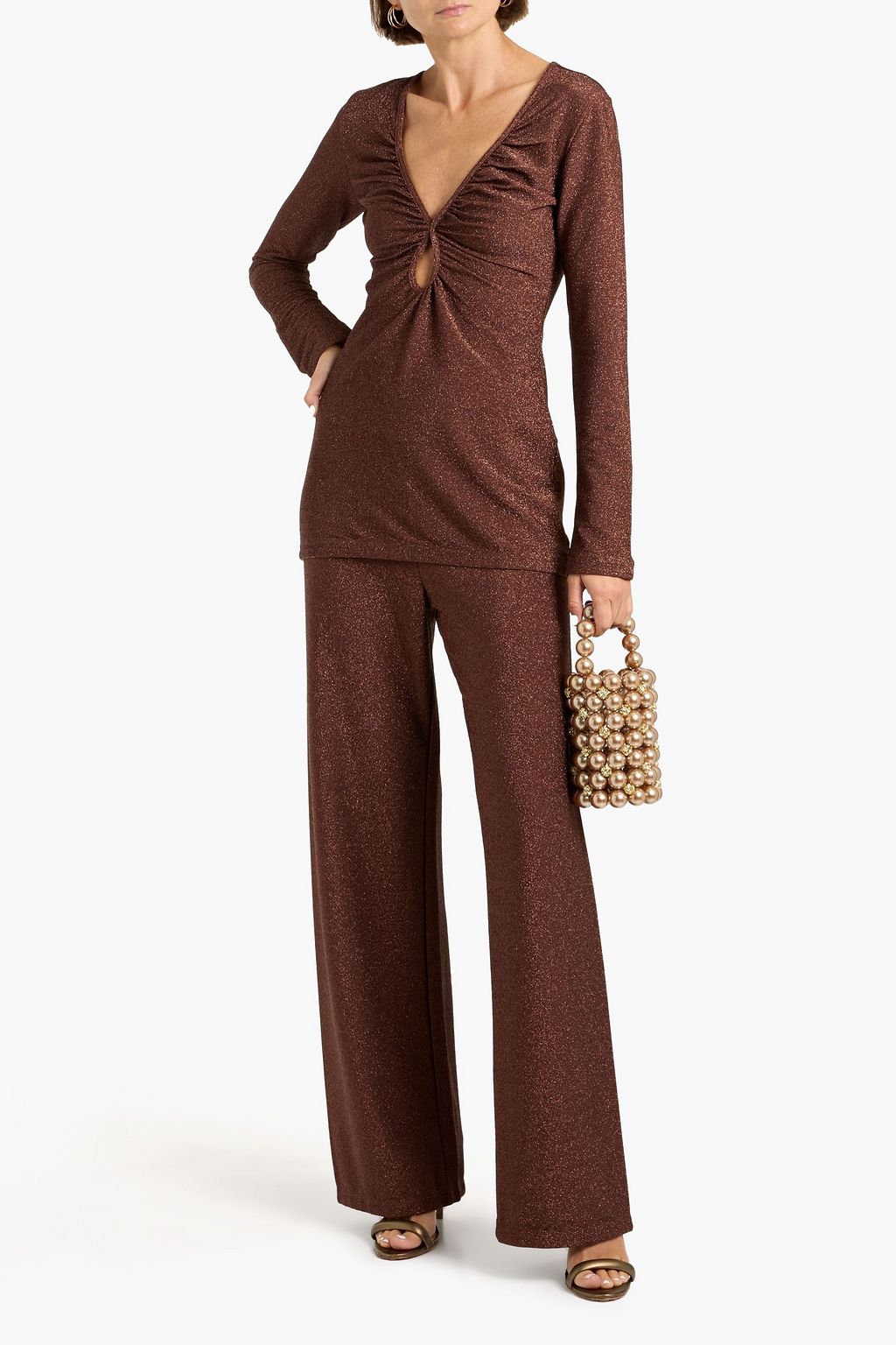 JOHANNA ORTIZ Hechizo de Henna metallic stretch-knit wide-leg