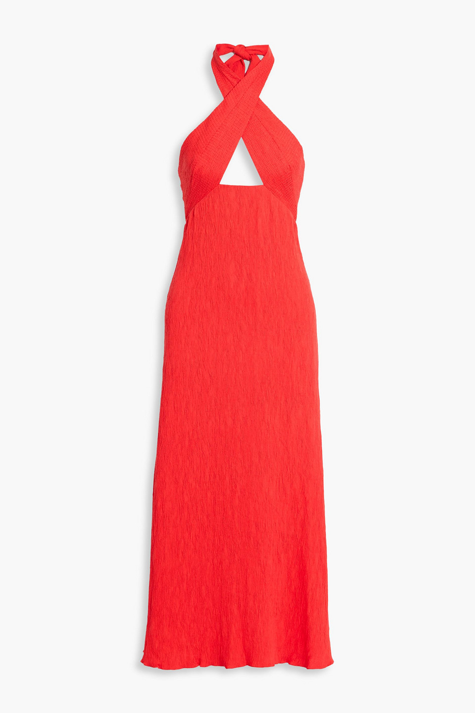 Johanna Ortiz Light Heart Cutout Jacquard Halterneck Maxi Dress In Red