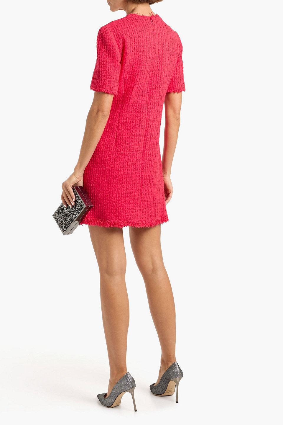 Oscar De La Renta Floral-appliquéd Wool-blend Tweed Mini Dress In Red