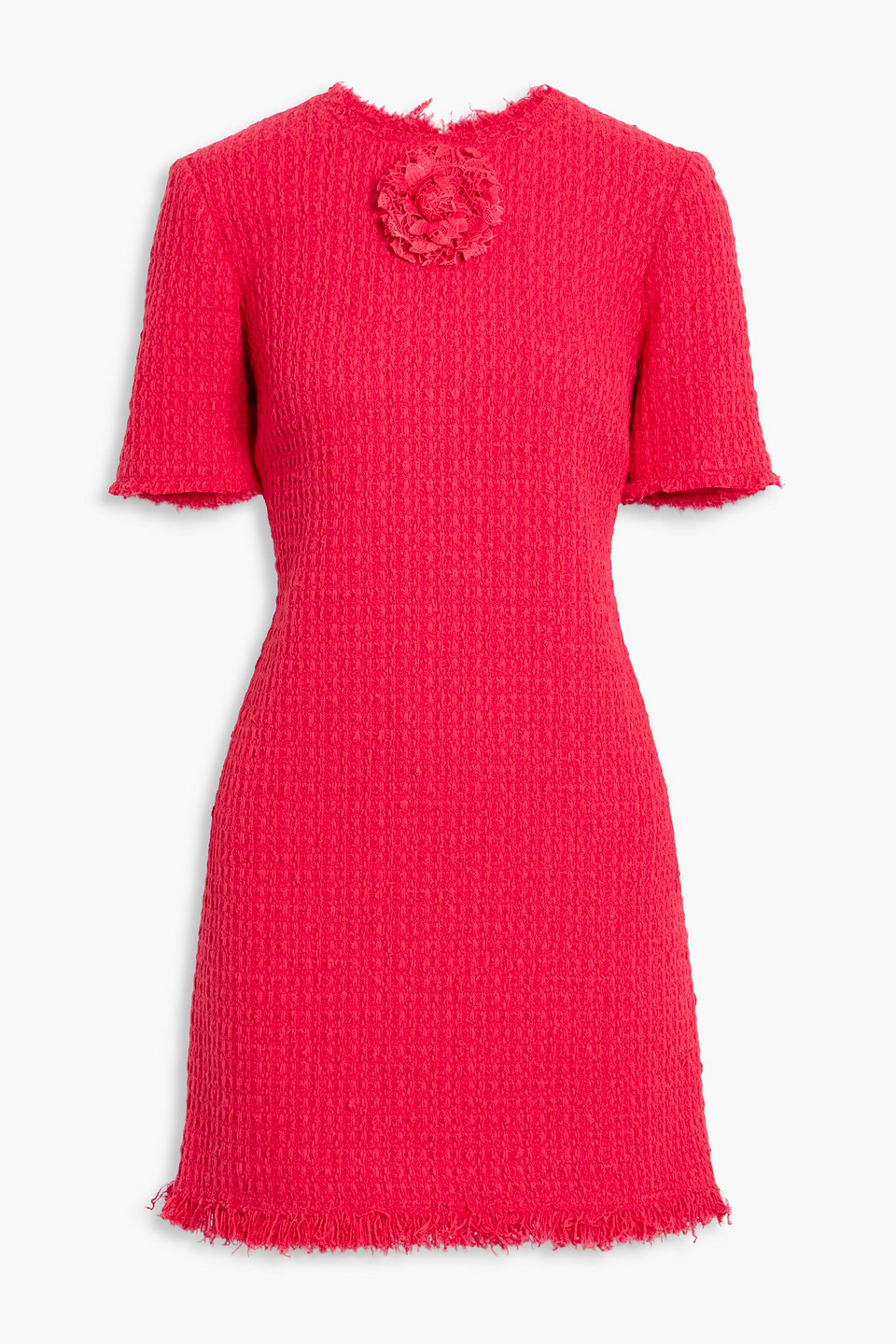 Oscar De La Renta Floral-appliquéd Wool-blend Tweed Mini Dress In Red