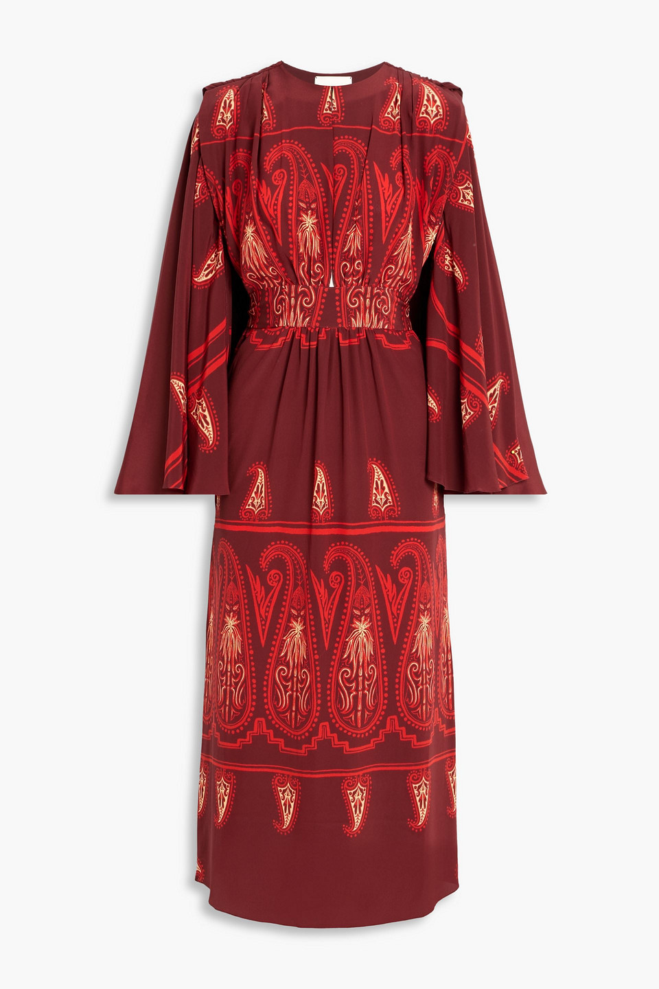 Johanna Ortiz Pintado En Henna Printed Silk-crepe Midi Dress In Burgundy