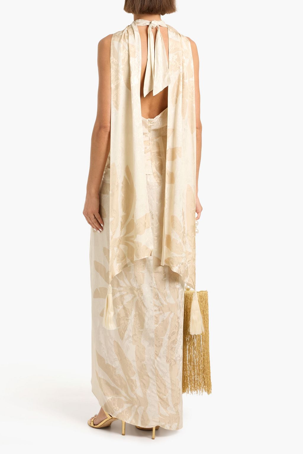 gold johanna ortiz dress Johanna Ortiz Ideal Universe Jacquard Midi Dress