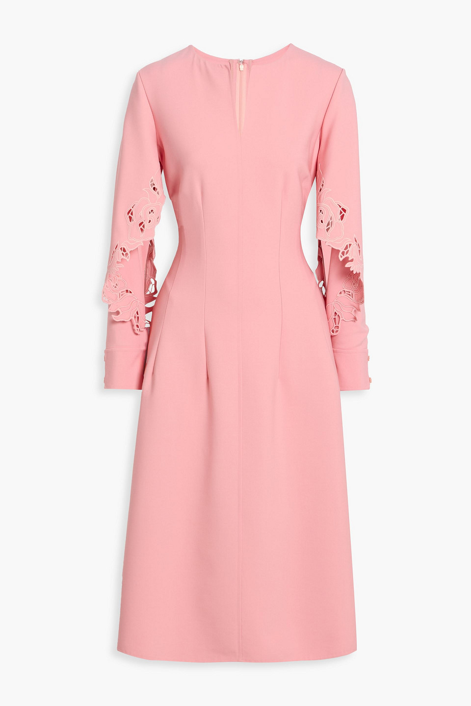 oscar de la renta - guipure lace-trimmed wool-blend crepe midi dress - pink - us 0