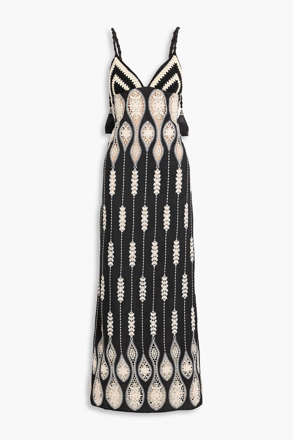 Johanna Ortiz Leaving Tradition Tasseled Crocheted Lace Maxi Dress In Multi