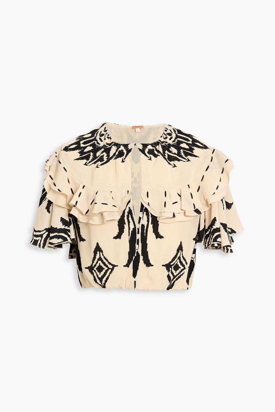johanna ortiz - influential tribes cropped ruffled printed silk-crepe top - white - us 2