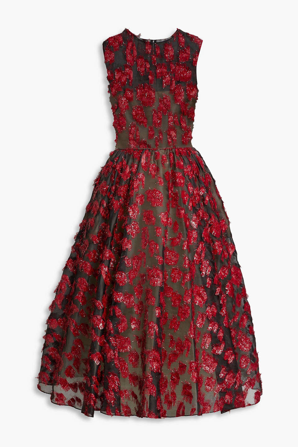 Oscar De La Renta Flared Fil Coupé Chiffon Midi Dress In Red