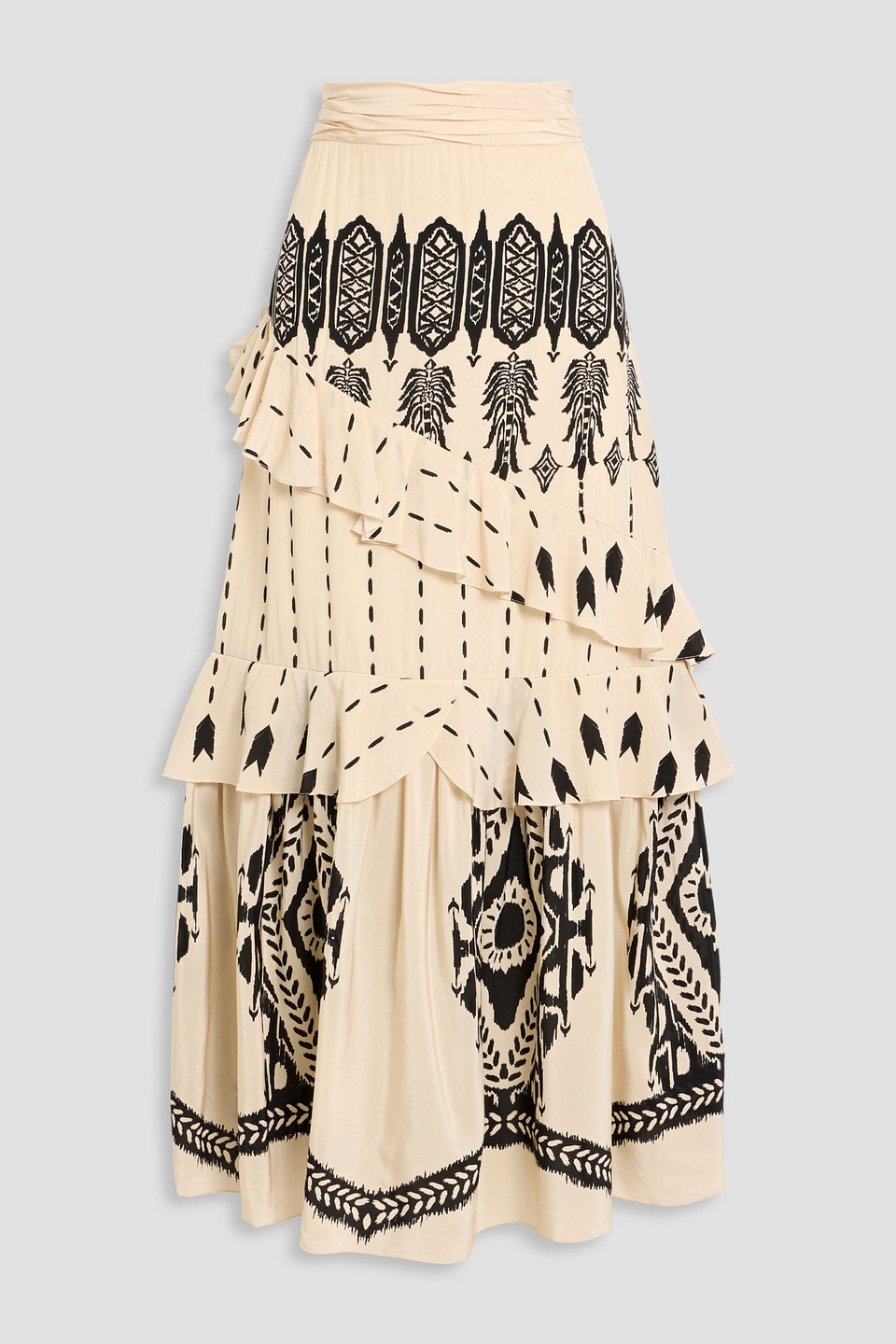 Johanna Ortiz Walnut Canyon Ruffled Printed Silk-crepe Maxi Skirt In White