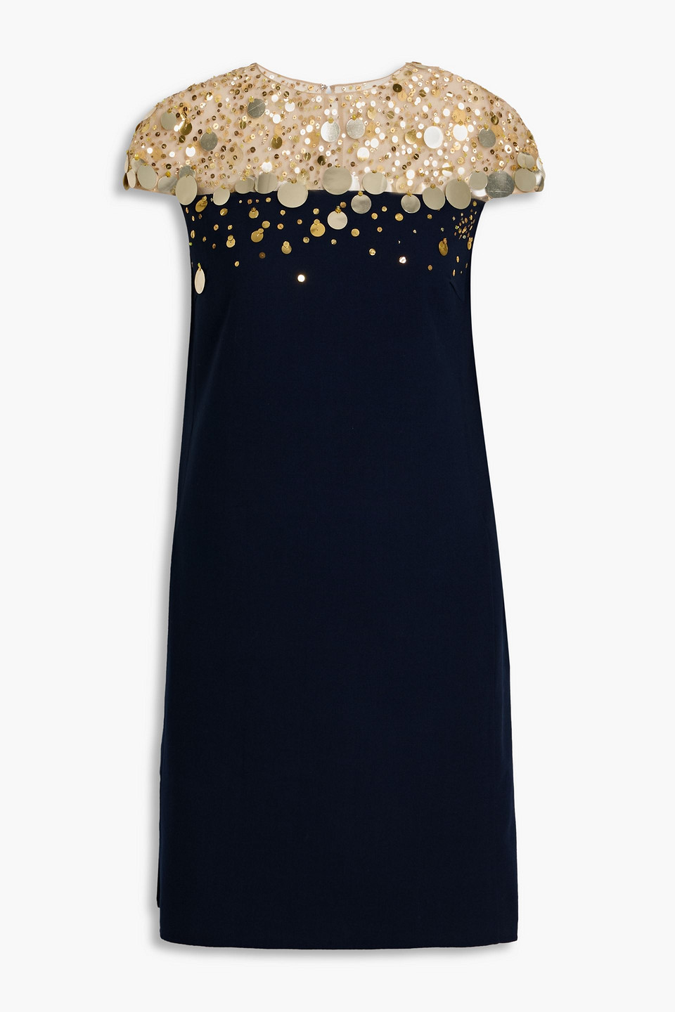 Oscar De La Renta Sequin-embellished Tulle And Wool-blend Crepe Mini Dress In Blue