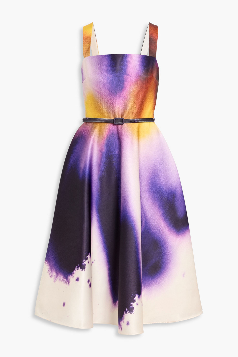 oscar de la renta - belted printed satin midi dress - purple - us 8