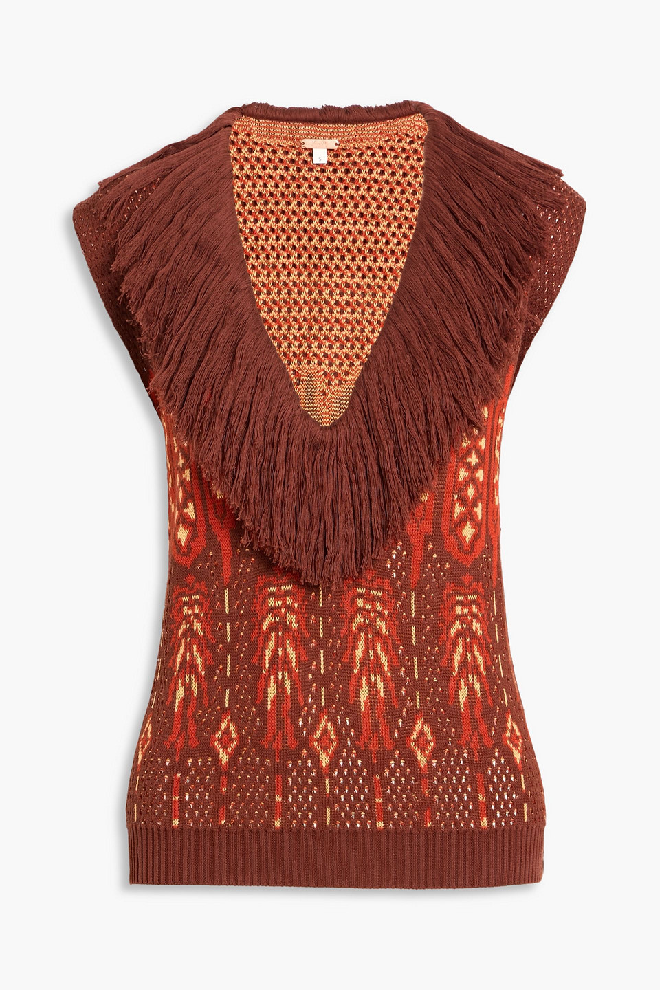 johanna ortiz - sacred tributary fringed jacquard-knit pima cotton top - brown - s