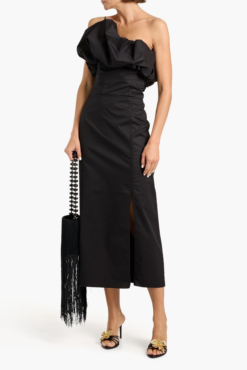 JOHANNA ORTIZ Noche Habanera one-shoulder cotton-blend poplin midi