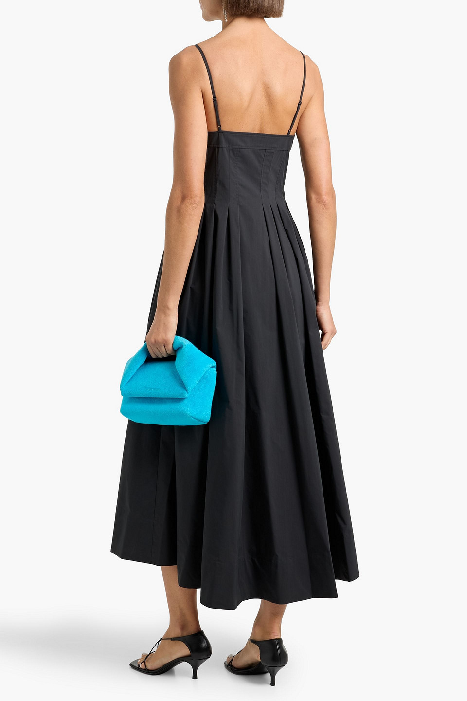 Simkhai Kittiya Pleated Cotton-blend Poplin Midi Dress In Black