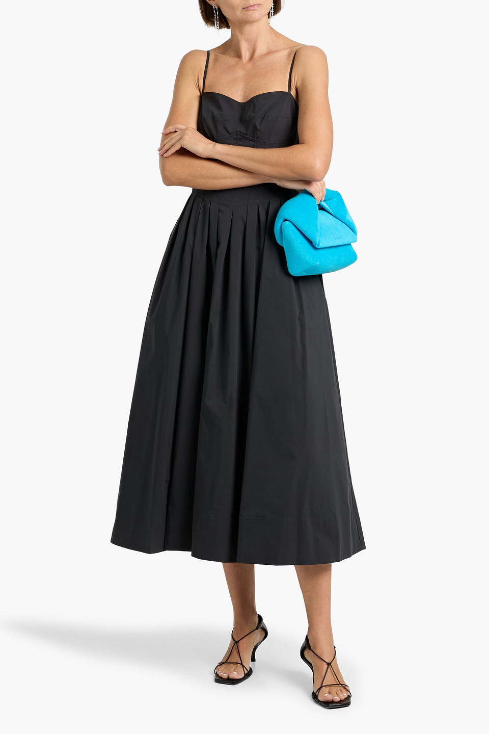 Simkhai Kittiya Pleated Cotton-blend Poplin Midi Dress In Black