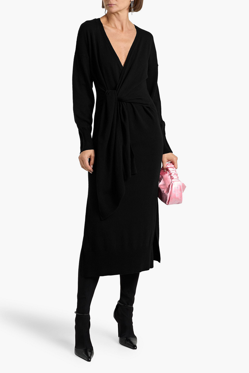 Simkhai Skyla Wrap-effect Knitted Midi Dress In Black