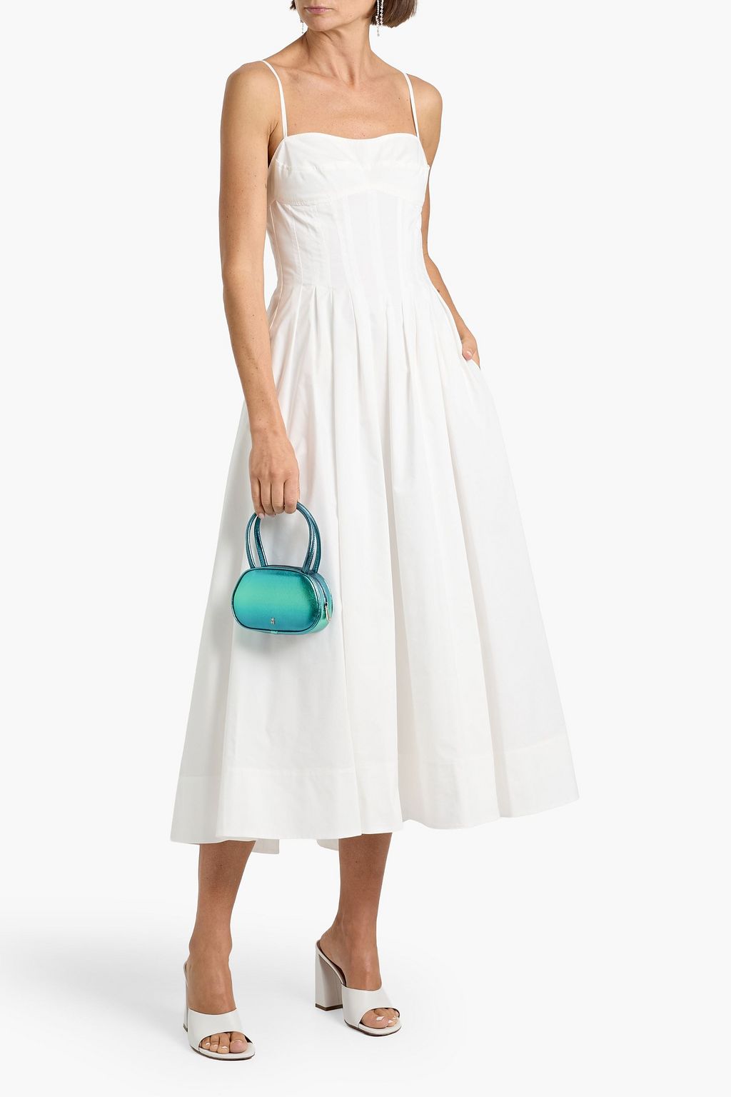 SIMKHAI Pleated cotton-blend poplin midi dress