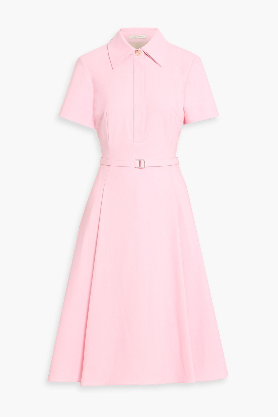 emilia wickstead - iwona belted crepe midi shirt dress - pink - uk 12
