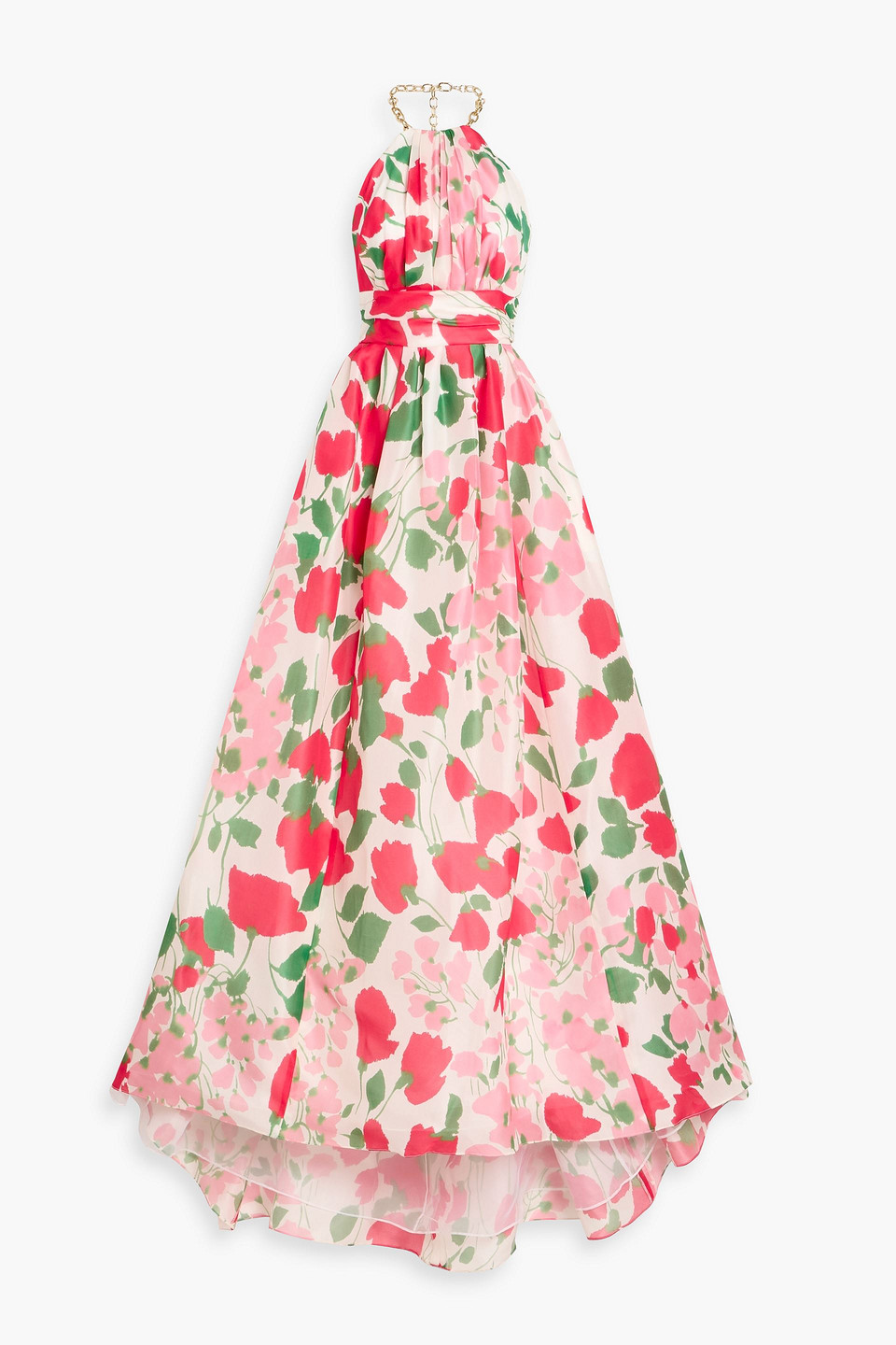 Carolina Herrera Chain-embellished Floral-print Silk-organza Gown In Multi