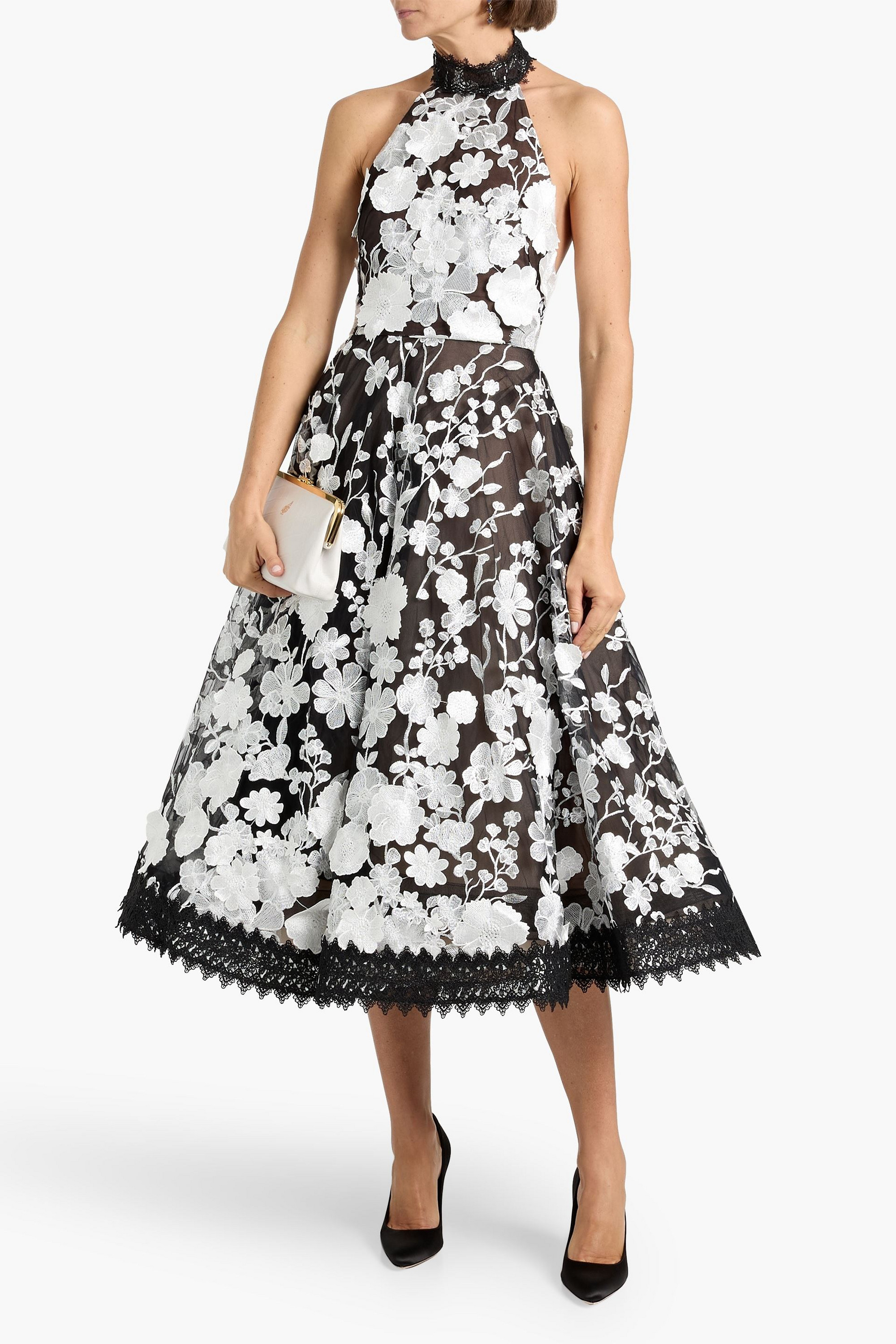 bronx and banco saba embroidered tulle midi dress Bronx and Banco Saba Leaf-Appliqu Lace Midi Dress, Blue, Women's, XS,