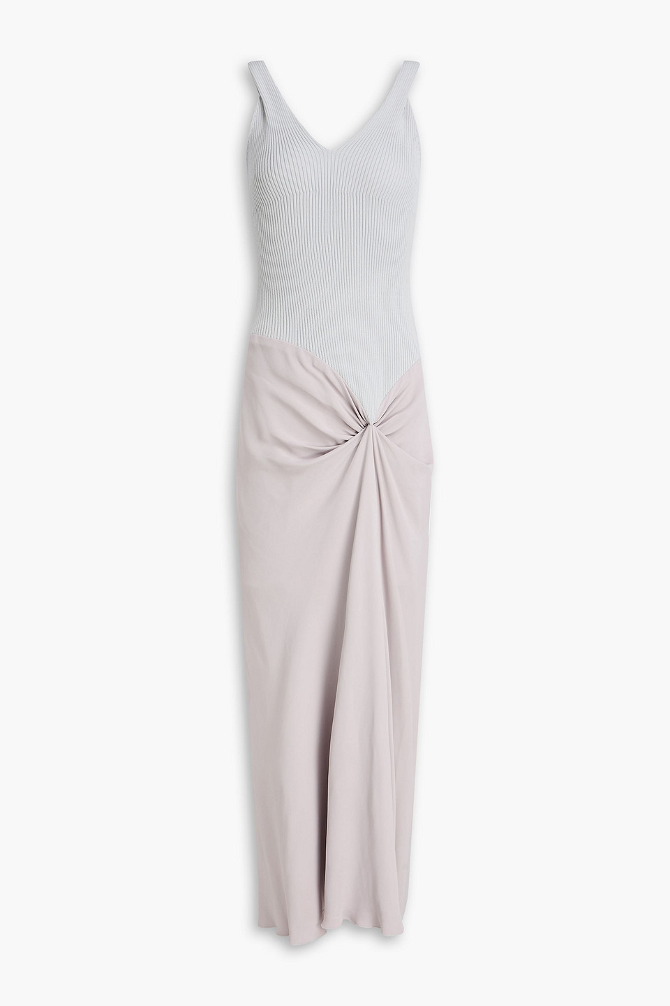 Victoria Beckham Draped Ribbed-knit And Crepe Maxi Dress In Gray