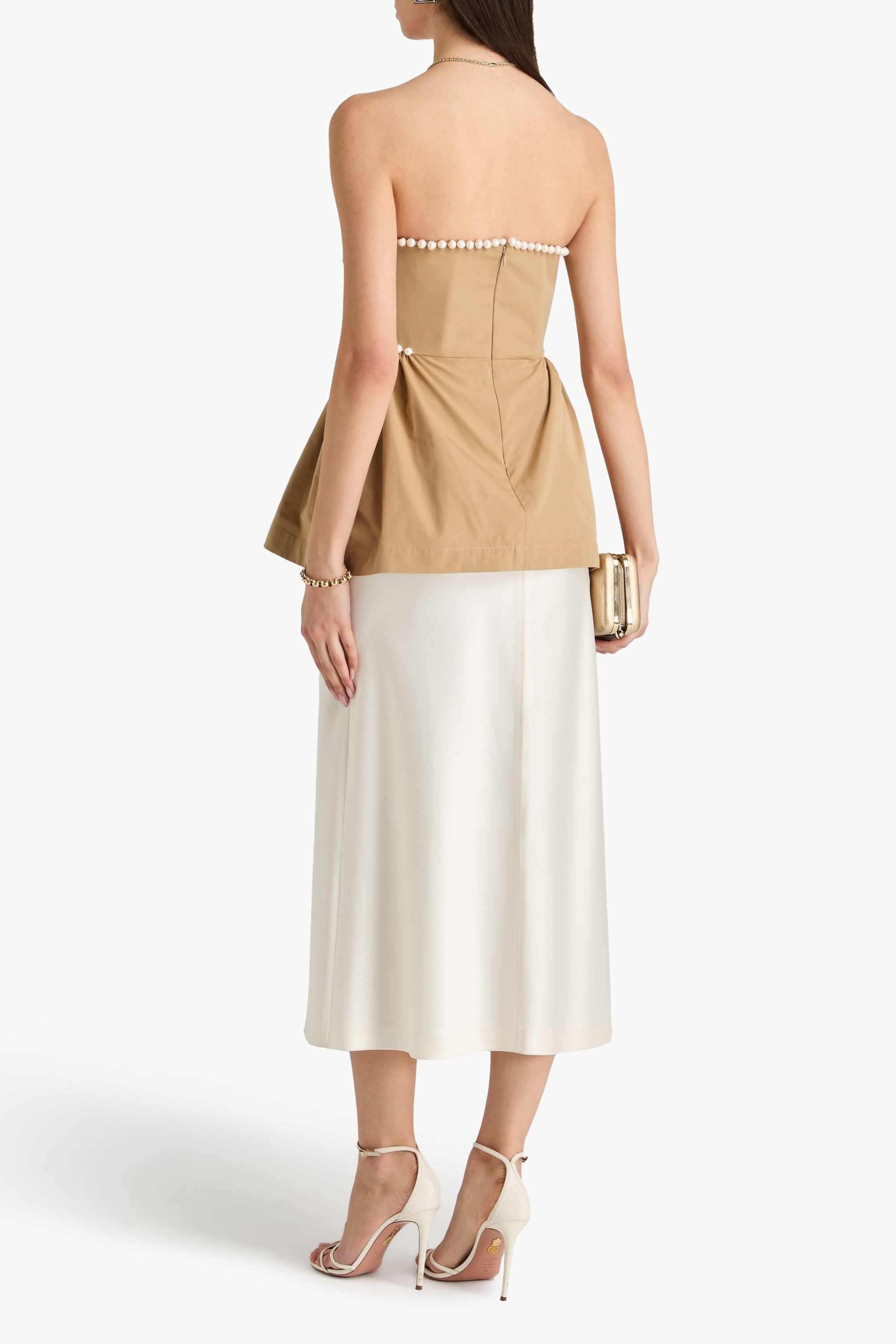 Kika Vargas Hebe strapless faux pearl-embellished woven top