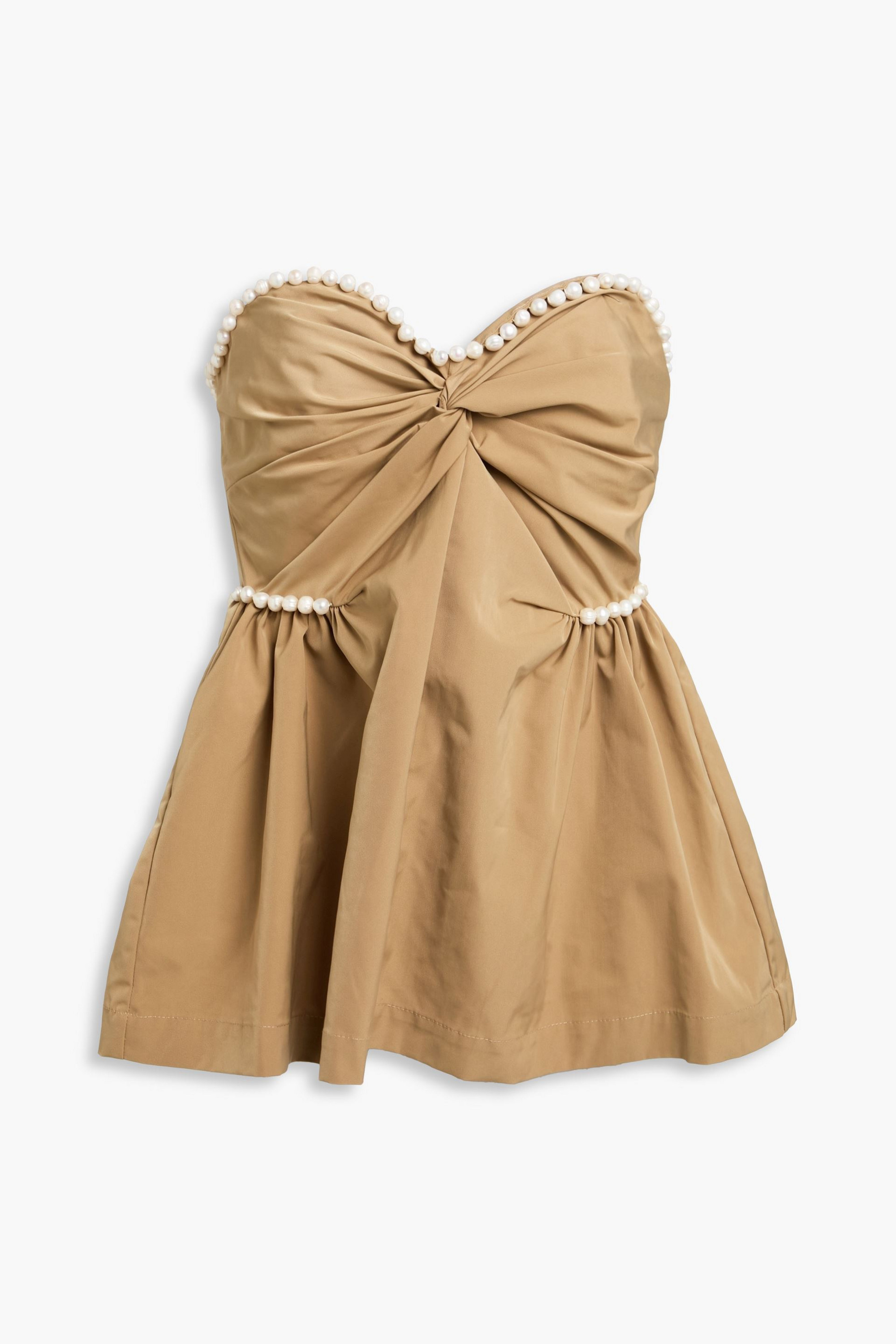 Kika Vargas Hebe strapless faux pearl-embellished woven top