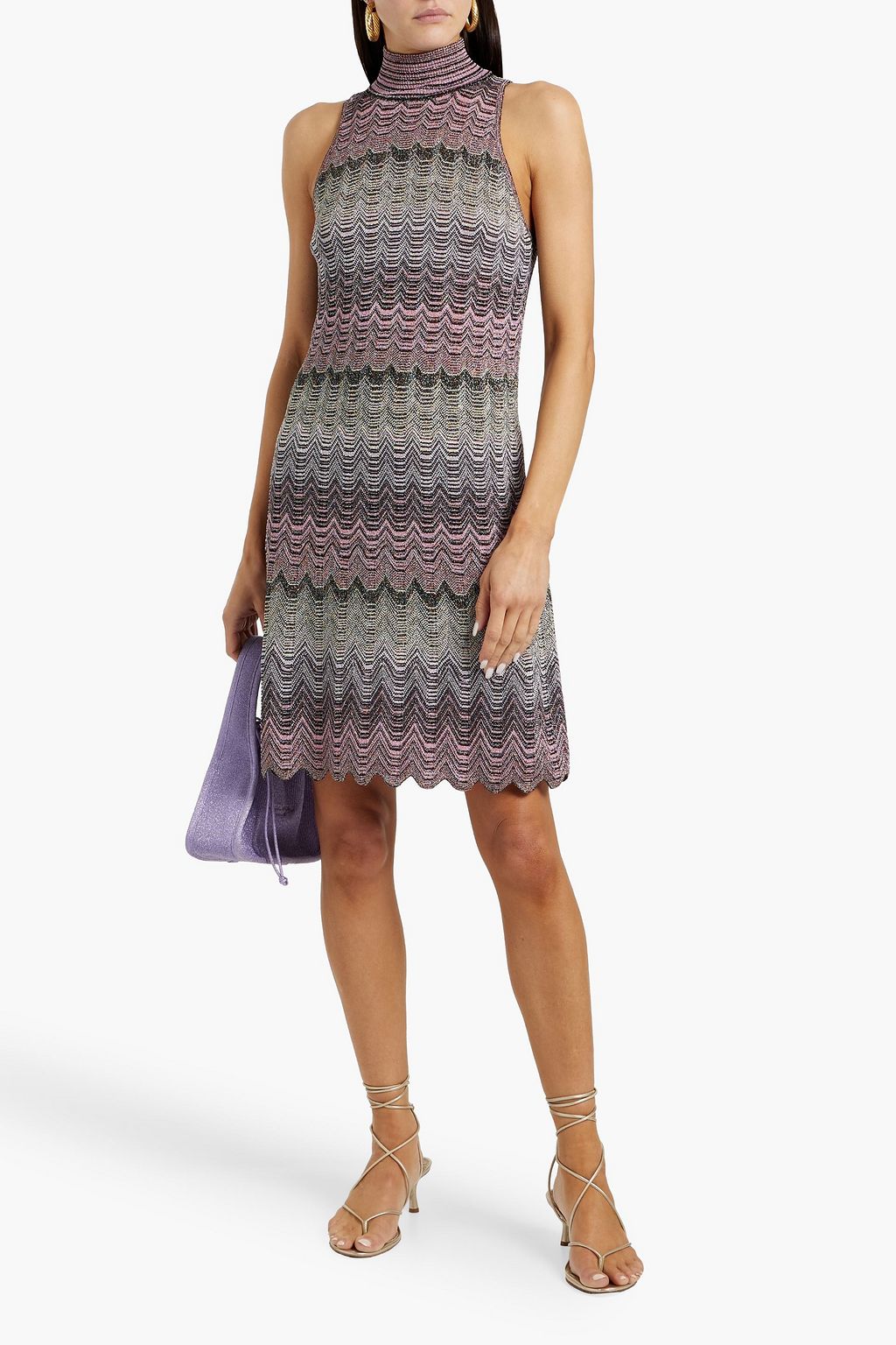 MISSONI فستان قصير بحبكة كروشيه بلون معدني