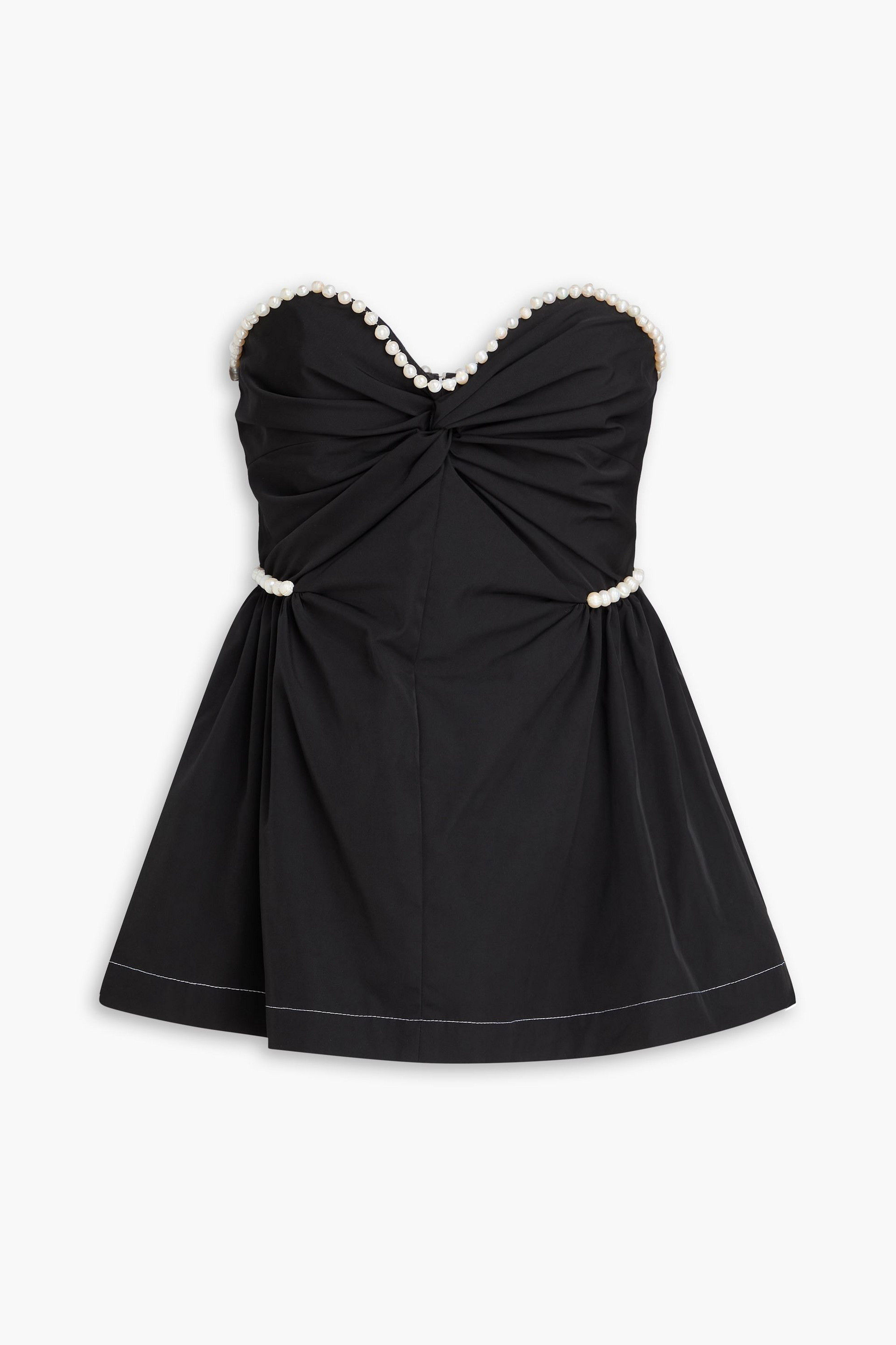 Kika Vargas Hebe strapless faux pearl-embellished woven top