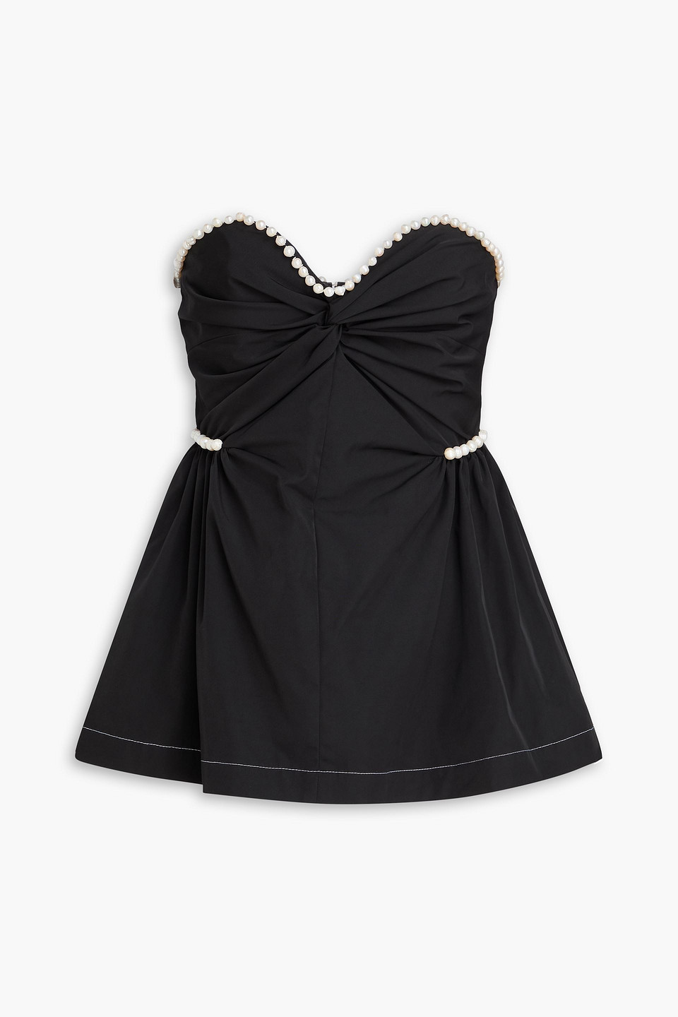 Kika Vargas Hebe Strapless Faux Pearl-embellished Woven Top In Black