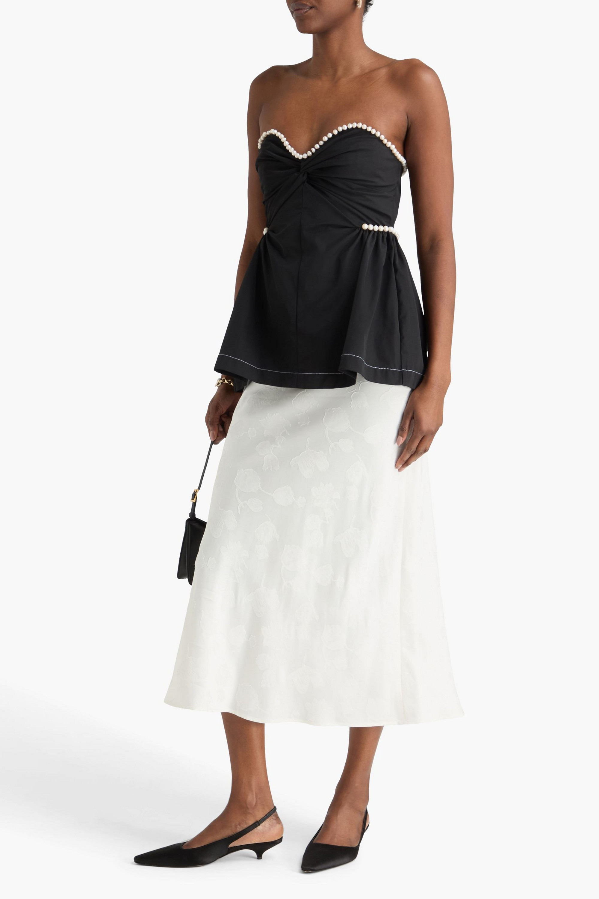 Kika Vargas Hebe strapless faux pearl-embellished woven top