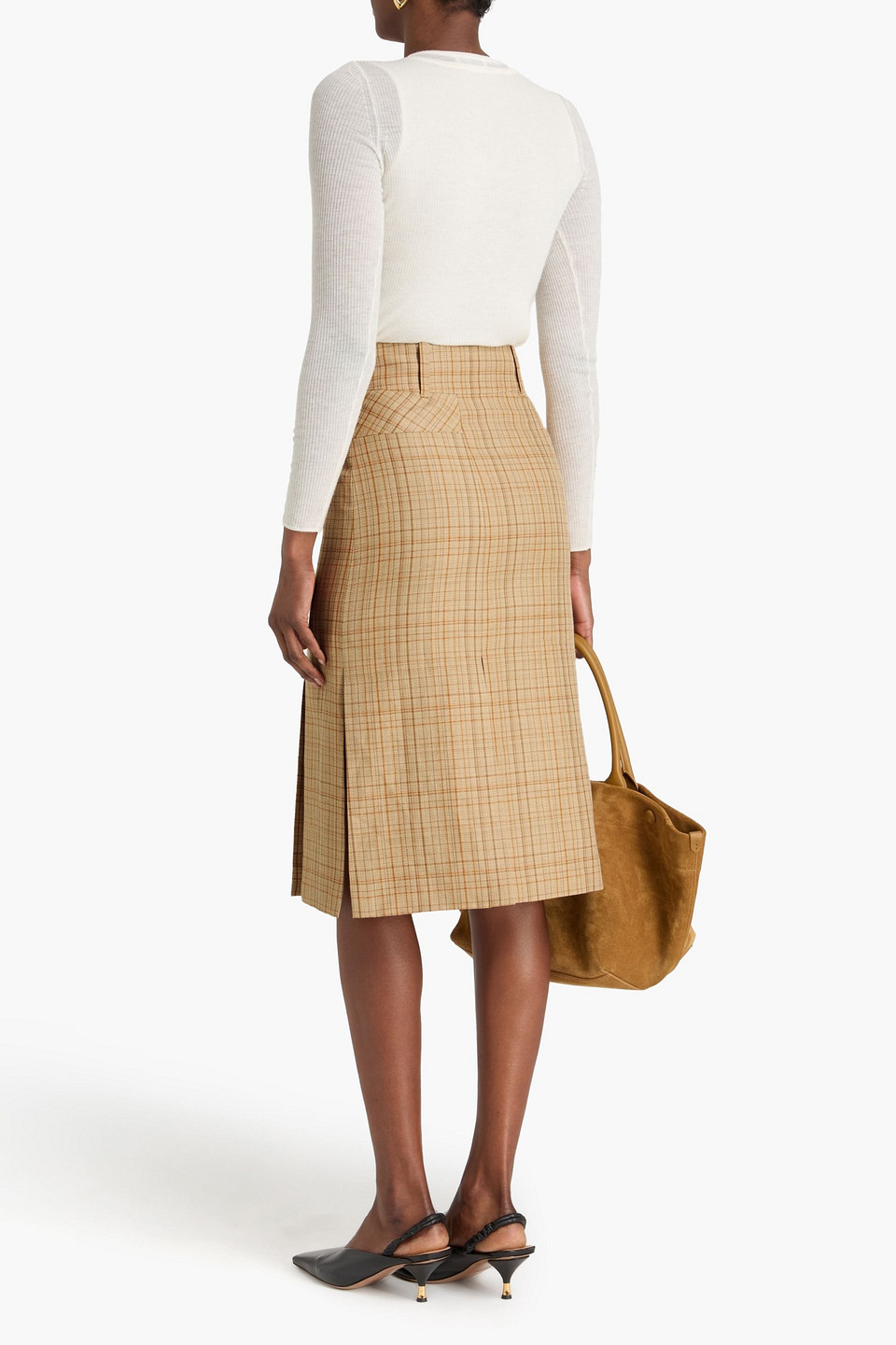  3.1 Phillip Lim - Belted Gingham Linen-blend Midi Skirt - Neutral - Us 00 