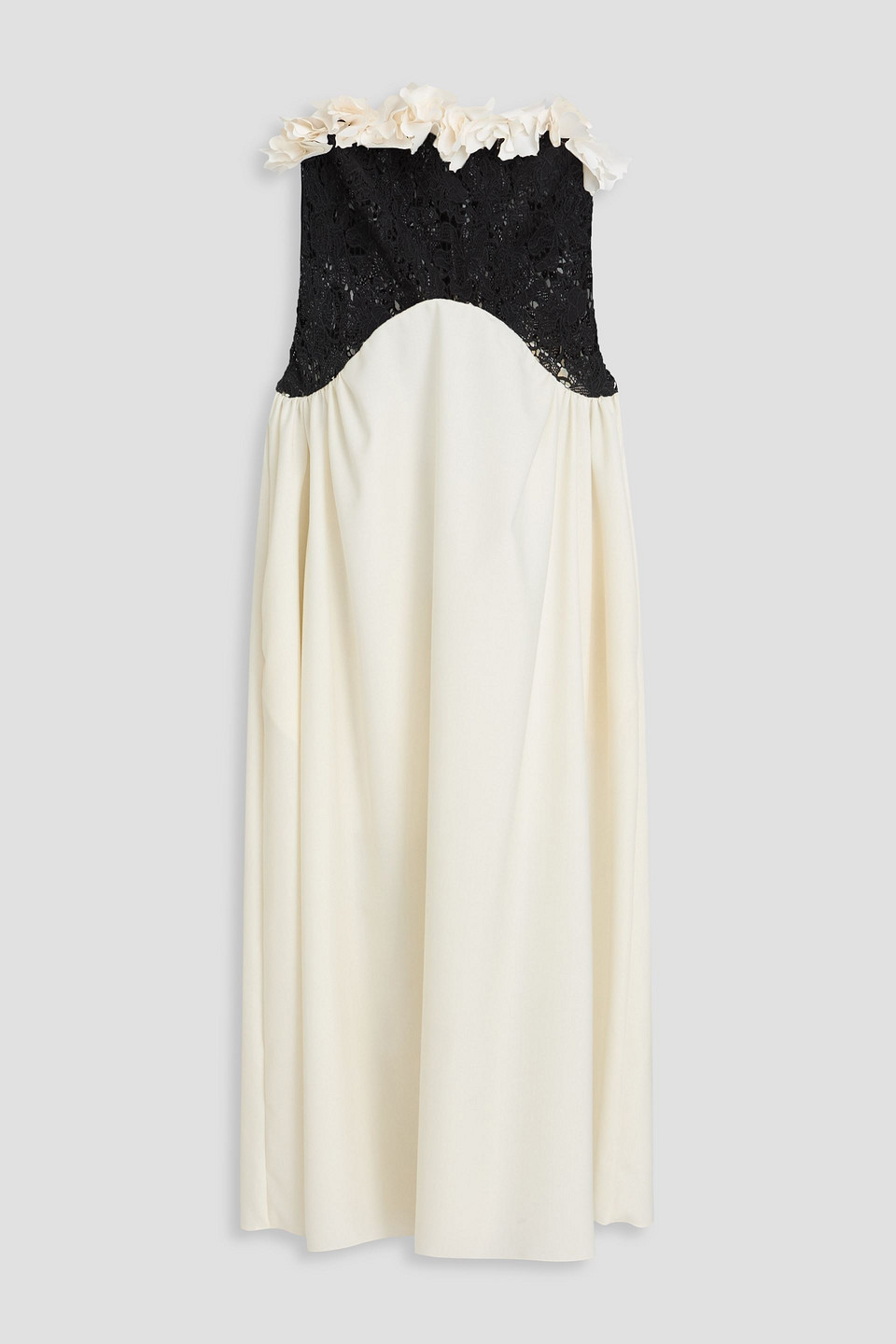 Kika Vargas Nelida Strapless Floral-appliquéd Guipure Lace And Woven Midi Dress In White