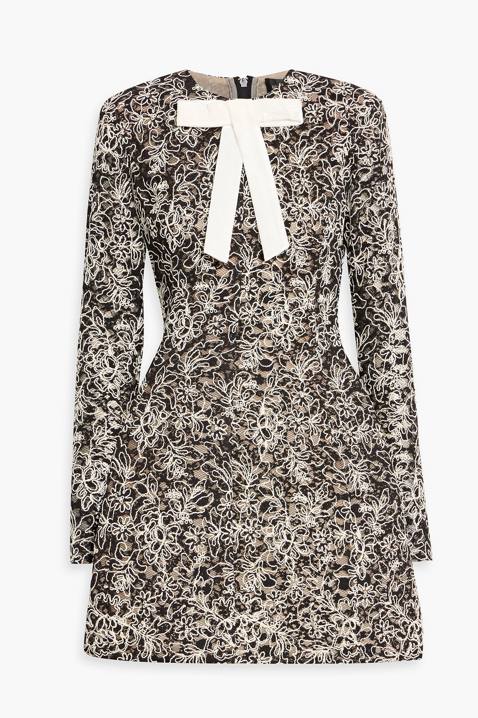 Bronx And Banco Courtney Bow-detailed Embroidered Corded Lace Mini Dress In Black