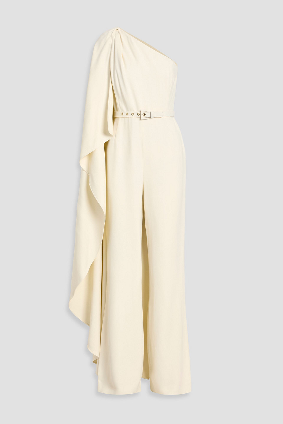 monique lhuillier - one-shoulder draped twill wide-leg jumpsuit - white - us 4