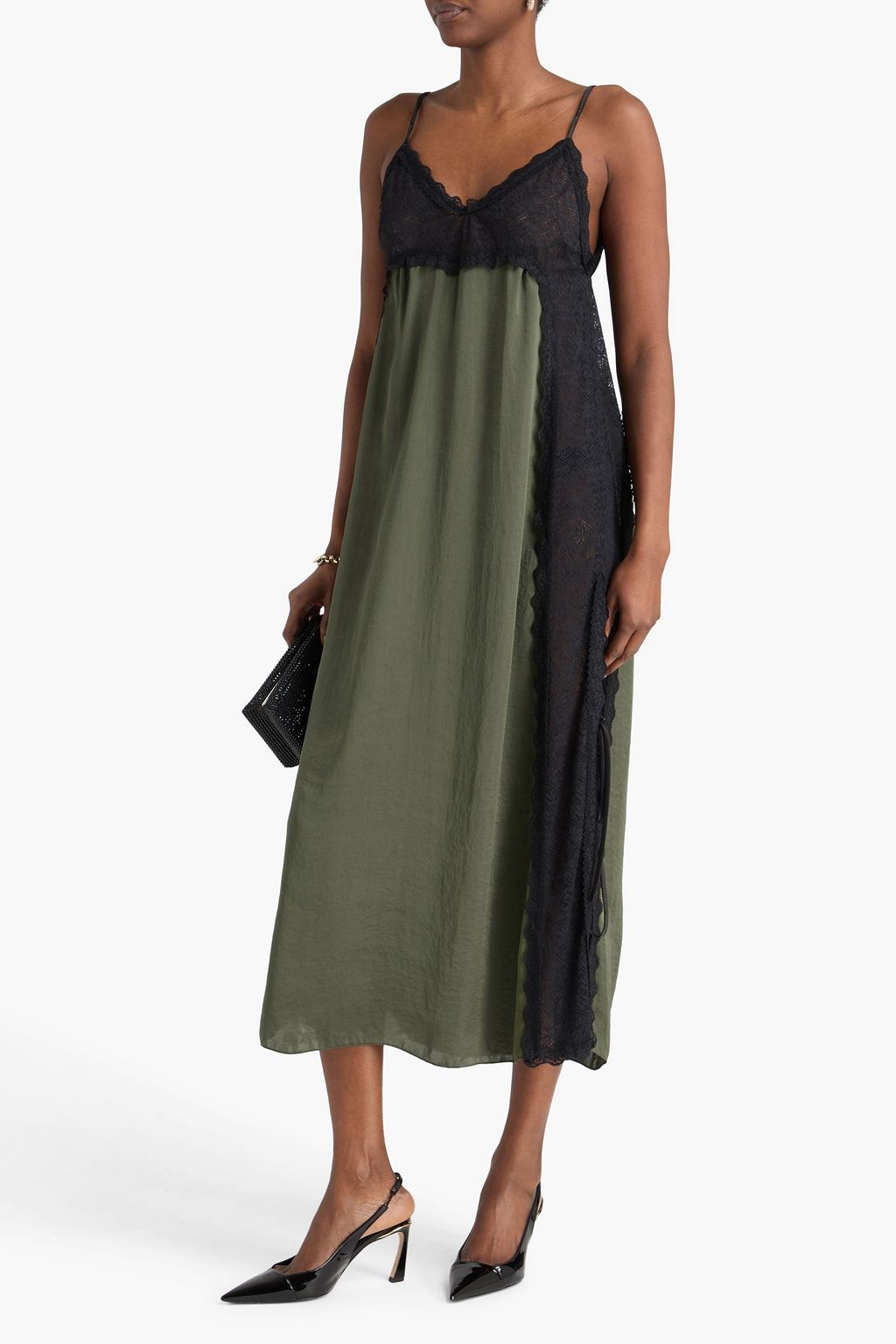 KIKA VARGAS Somaly satin and stretch-lace midi slip dress | THE OUTNET