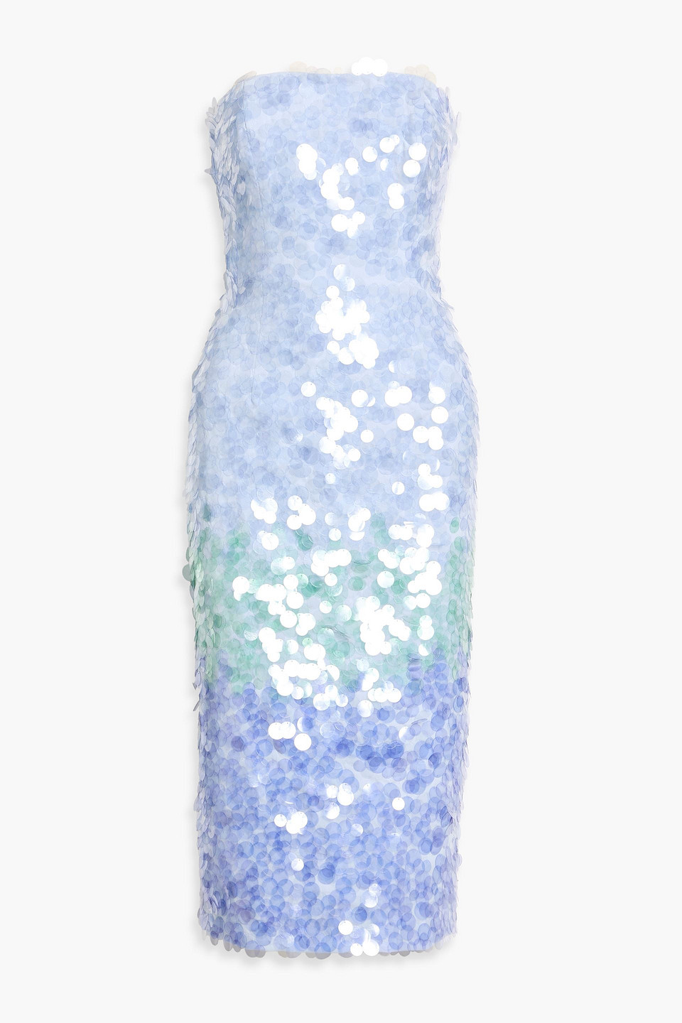 carolina herrera - strapless sequined dégradé crepe midi dress - blue - us 6