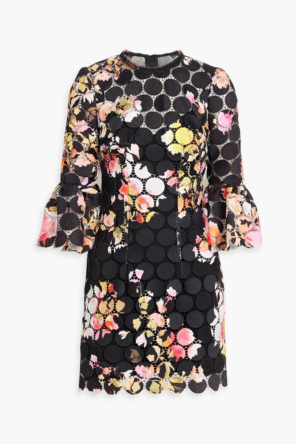 monique lhuillier - printed guipure lace mini dress - black - us 10