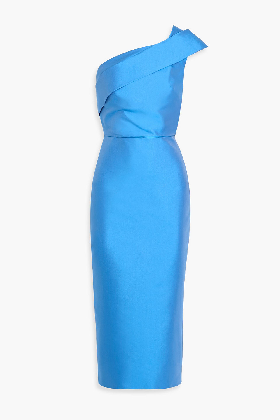 monique lhuillier - one-shoulder draped faille midi dress - blue - us 10