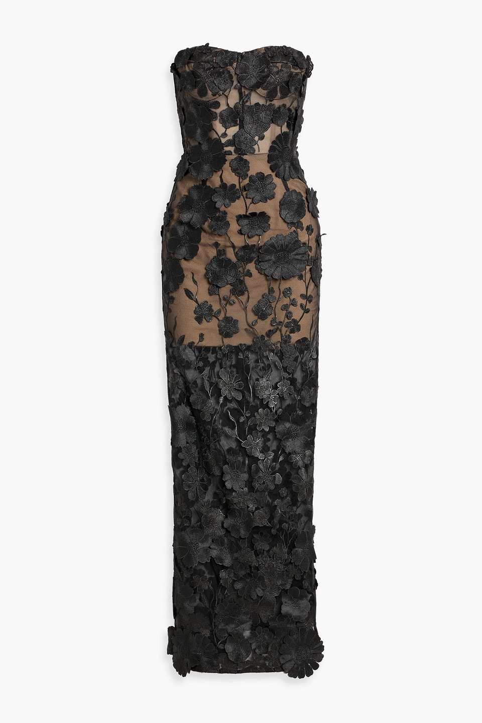 bronx and banco - jasmine strapless floral-appliquéd tulle gown - black - uk 14