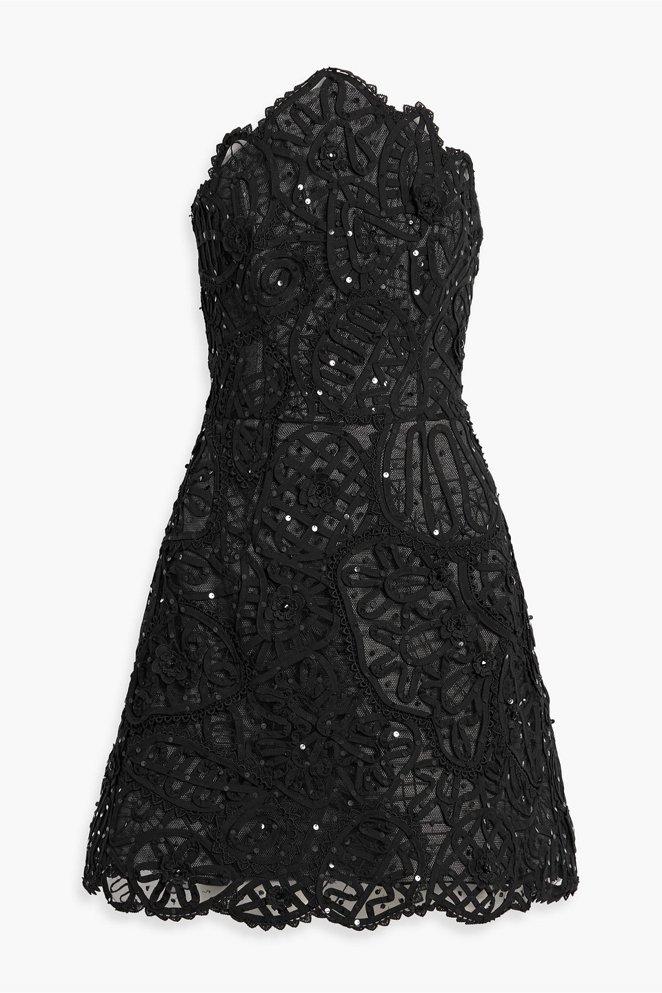 carolina herrera - strapless embellished tulle mini dress - black - us 2