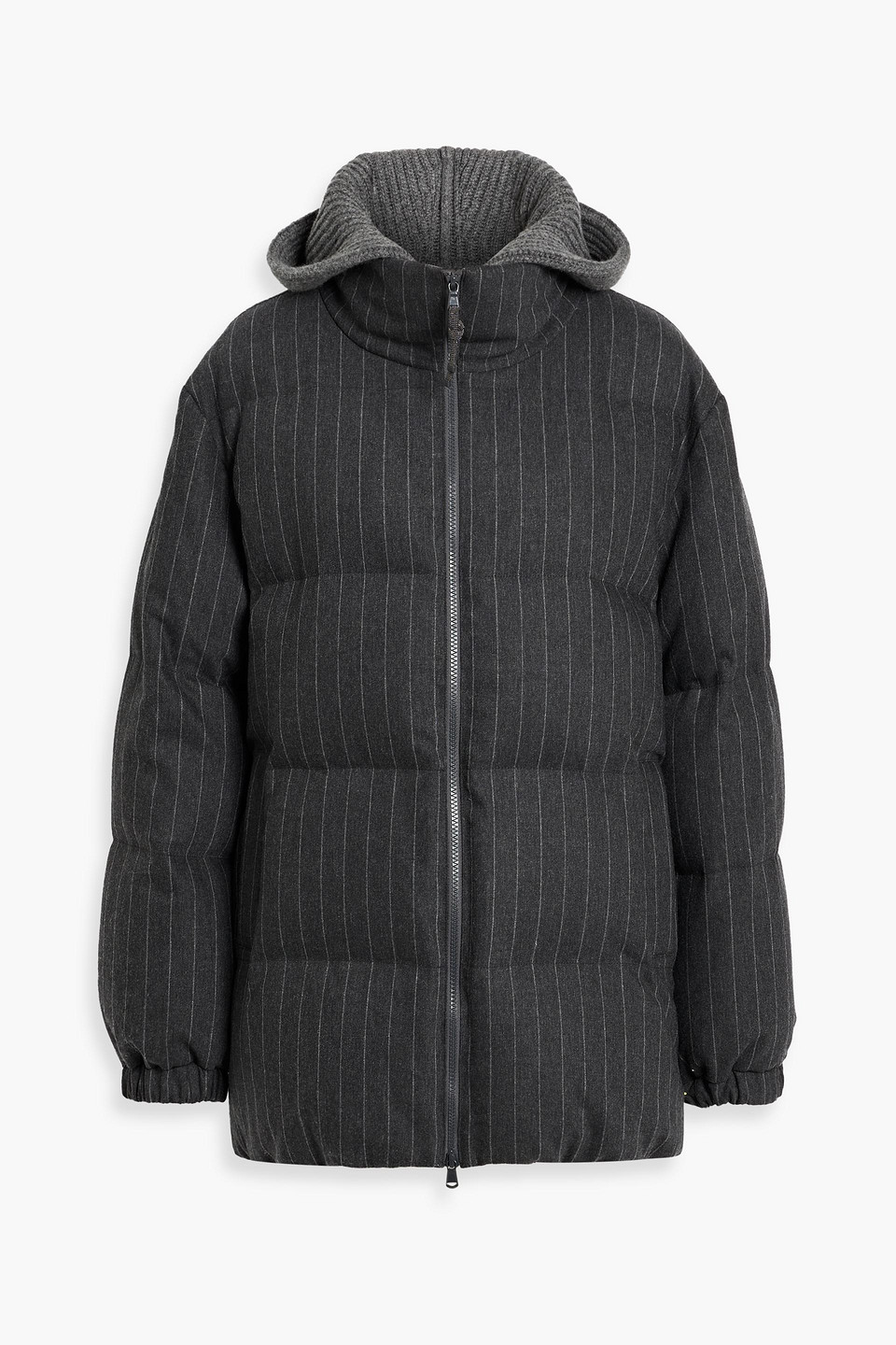brunello cucinelli - quilted pinstriped wool-blend hooded down coat - gray - it 46
