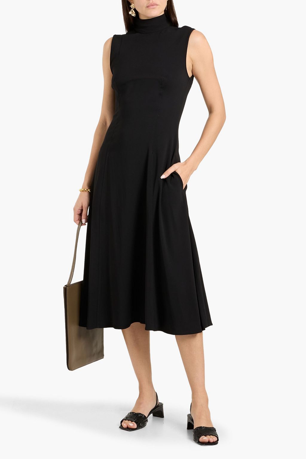 black off shoulder dress mini Magnolia Black Off-Shoulder Layered Satin Mini Dress main image 0