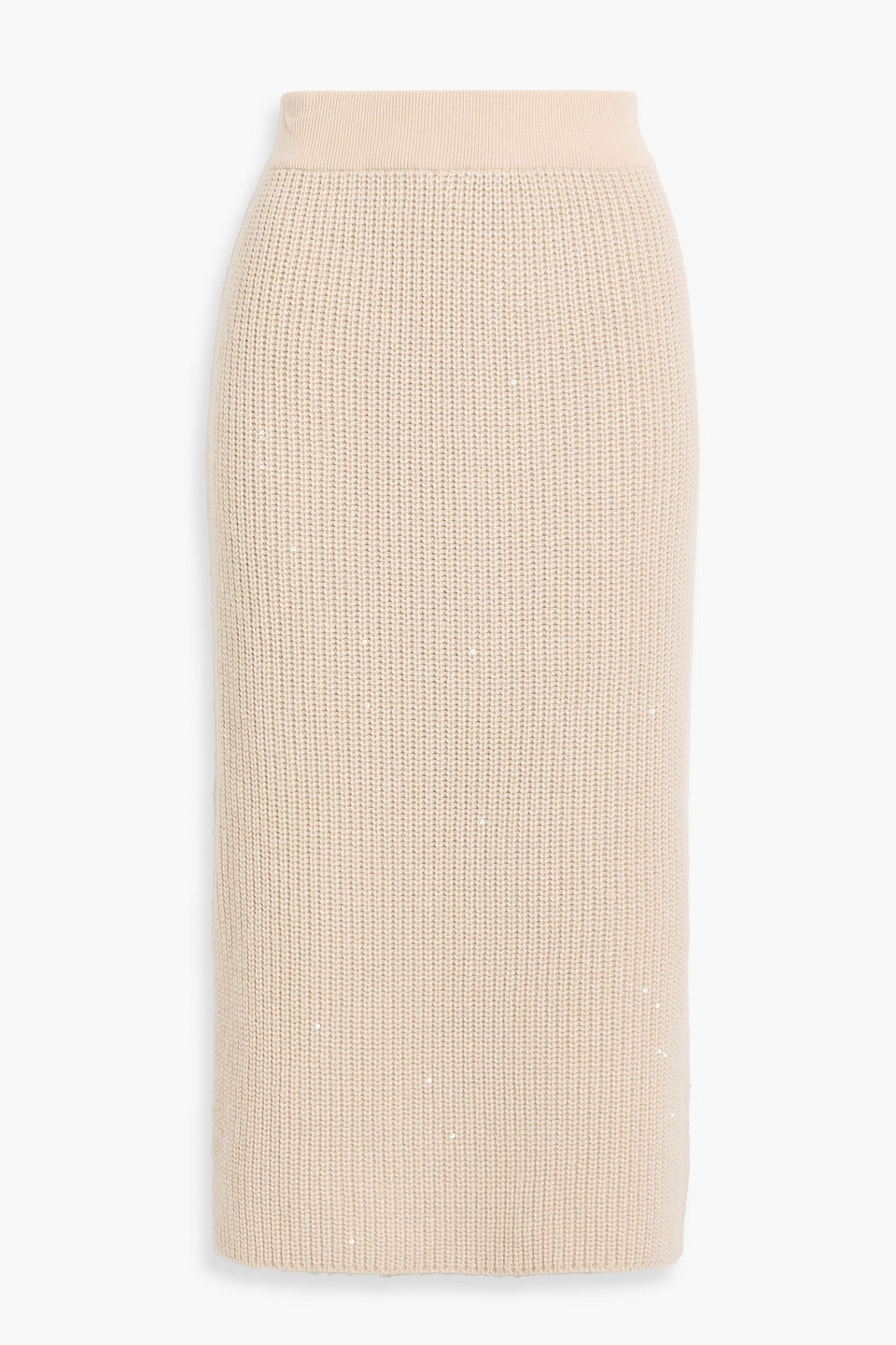brunello cucinelli - sequin-embellished cashmere and silk-blend midi skirt - neutral - s