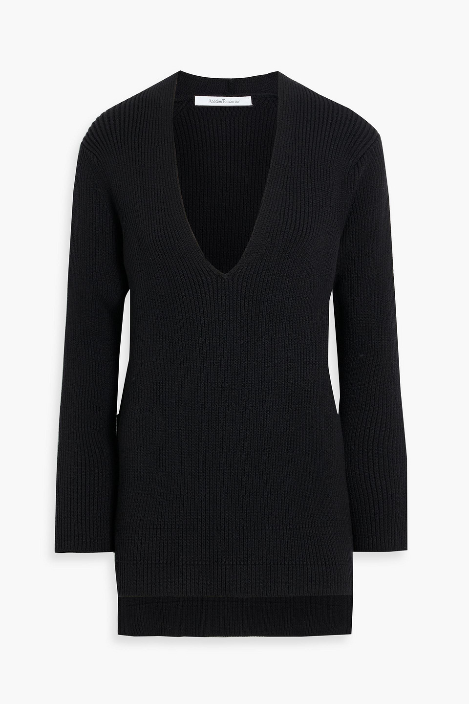 Another Tomorrow Ribbed Merino Wool-blend Sweater In Black