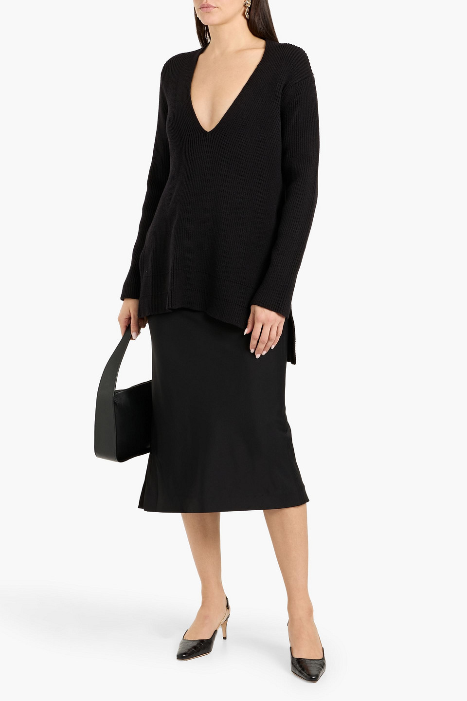  Another Tomorrow - Ribbed Merino Wool-blend Sweater - Black - Xs 